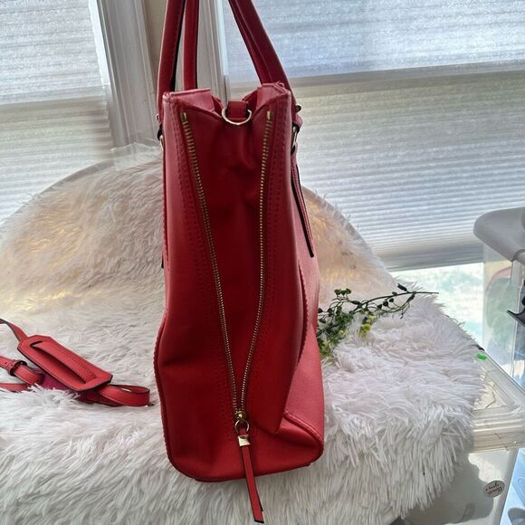 STELLA & DOT Madison Tech Red‎ Orange Pink Expandable Tote Shoulder Bag - Picture 4 of 12